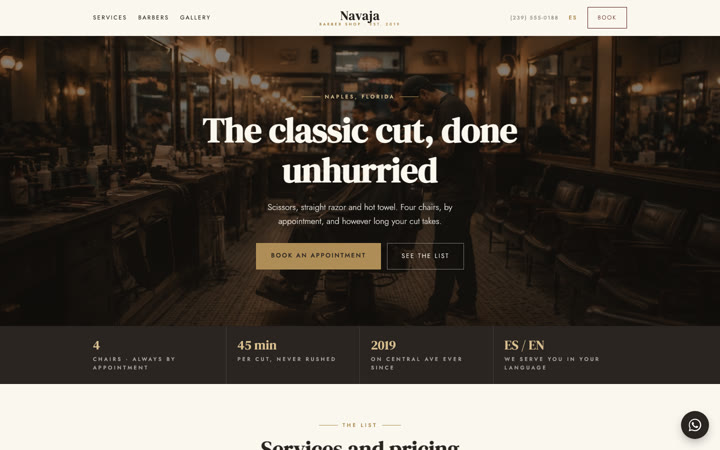 Ejemplo de página web para barbería