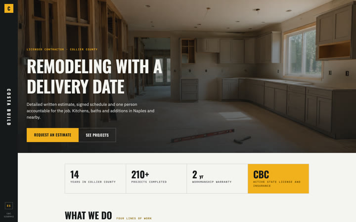 Ejemplo de página web para construcción