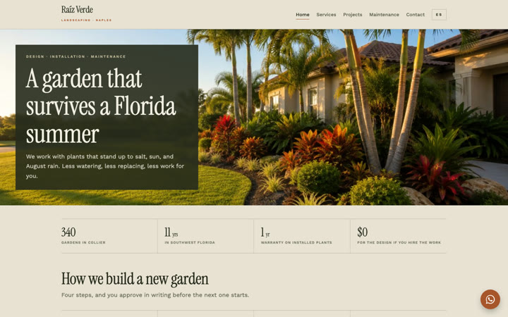 Ejemplo de página web para paisajismo
