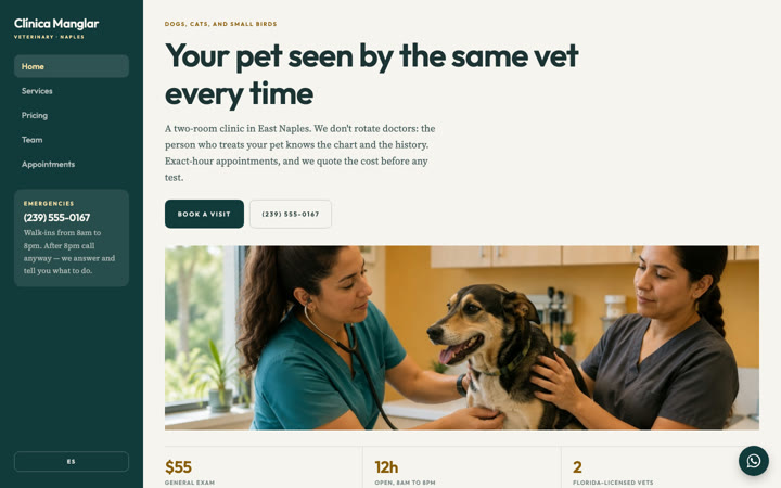 Ejemplo de página web para veterinaria